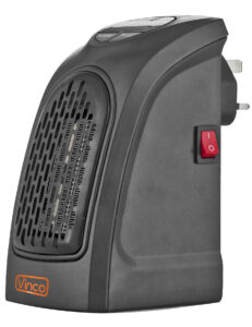 Stufa ceramica supercompatta portatile “Plug In” Vinco 400W – regolabile da 15 a 32 °C – antisurriscaldamento – termostato digitale – Timer (h. max) fino a 12h – display LED – peso 1,3 Kg – IPX7